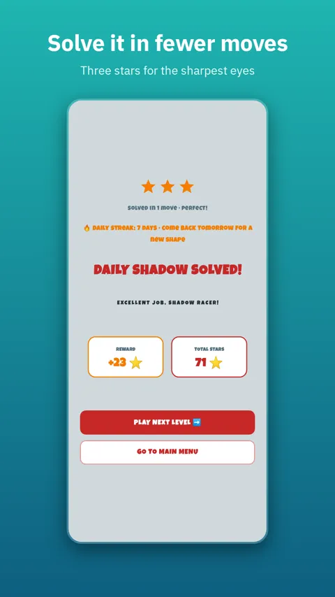 Puzzle solved with a three-star rating