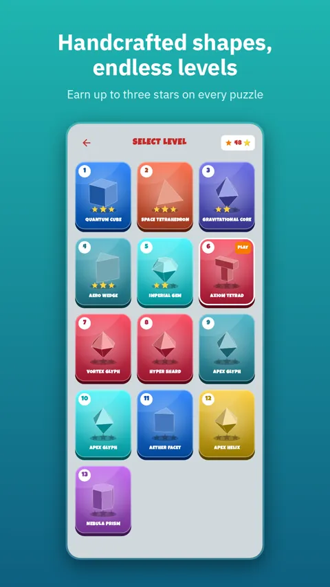 Level select with stars and unlocked shapes