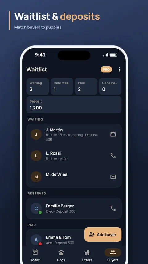 Buyer waitlist with deposits and reservations
