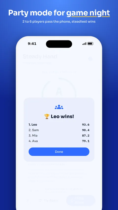 Party mode leaderboard for 2 to 6 players