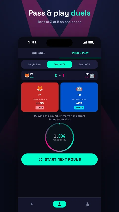 A pass-and-play duel on one phone